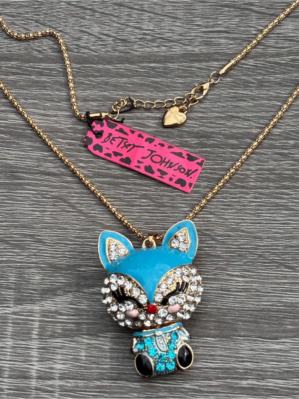 Betsey Johnson Crystal Fox Necklace Gold-Tone Blue